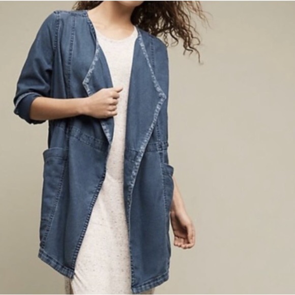Anthropologie Hei Hei Women's Chambray Linen-Blend Open Front Jacket Size Small - Picture 3 of 11